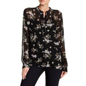 Vince 100% silk, black sheer floral blouse